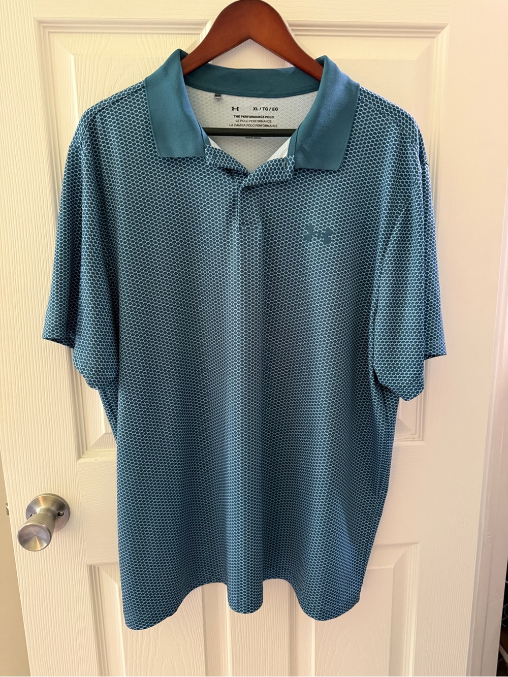 Under Armour Golf Shirt Blue-Teal Microprint Performance Polo - Size XL